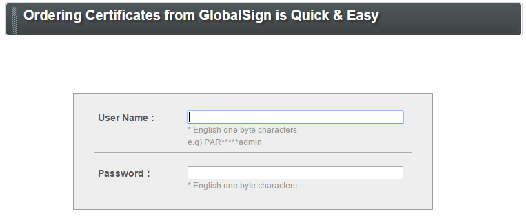 GlobalSign Login Page