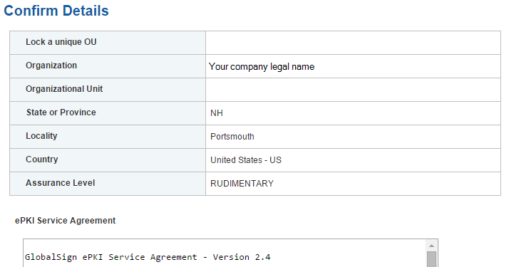 GlobalSign Confirm Details 2