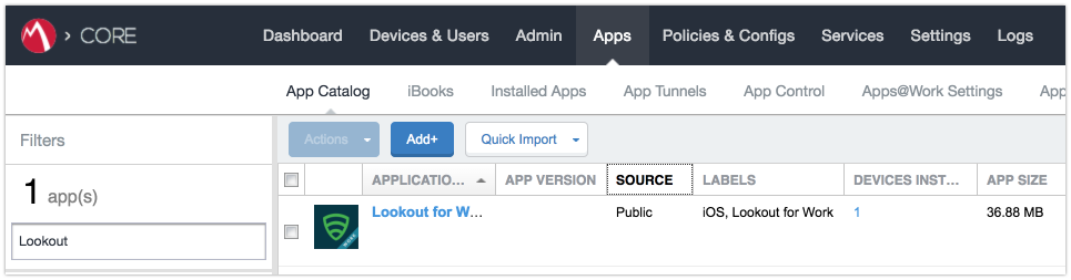 Shows the Lookout for Work (iOS) with the iOS and Lookout for Work labels applied.