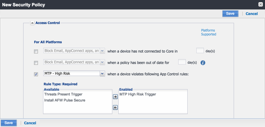 Security policy, including rule types.