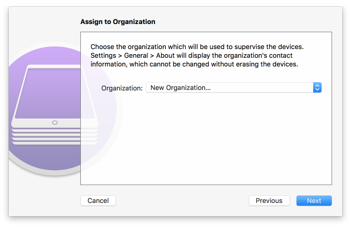 Configurator 2: Assign to Organization Showing option to create a new organization to associate with Configurator 2.