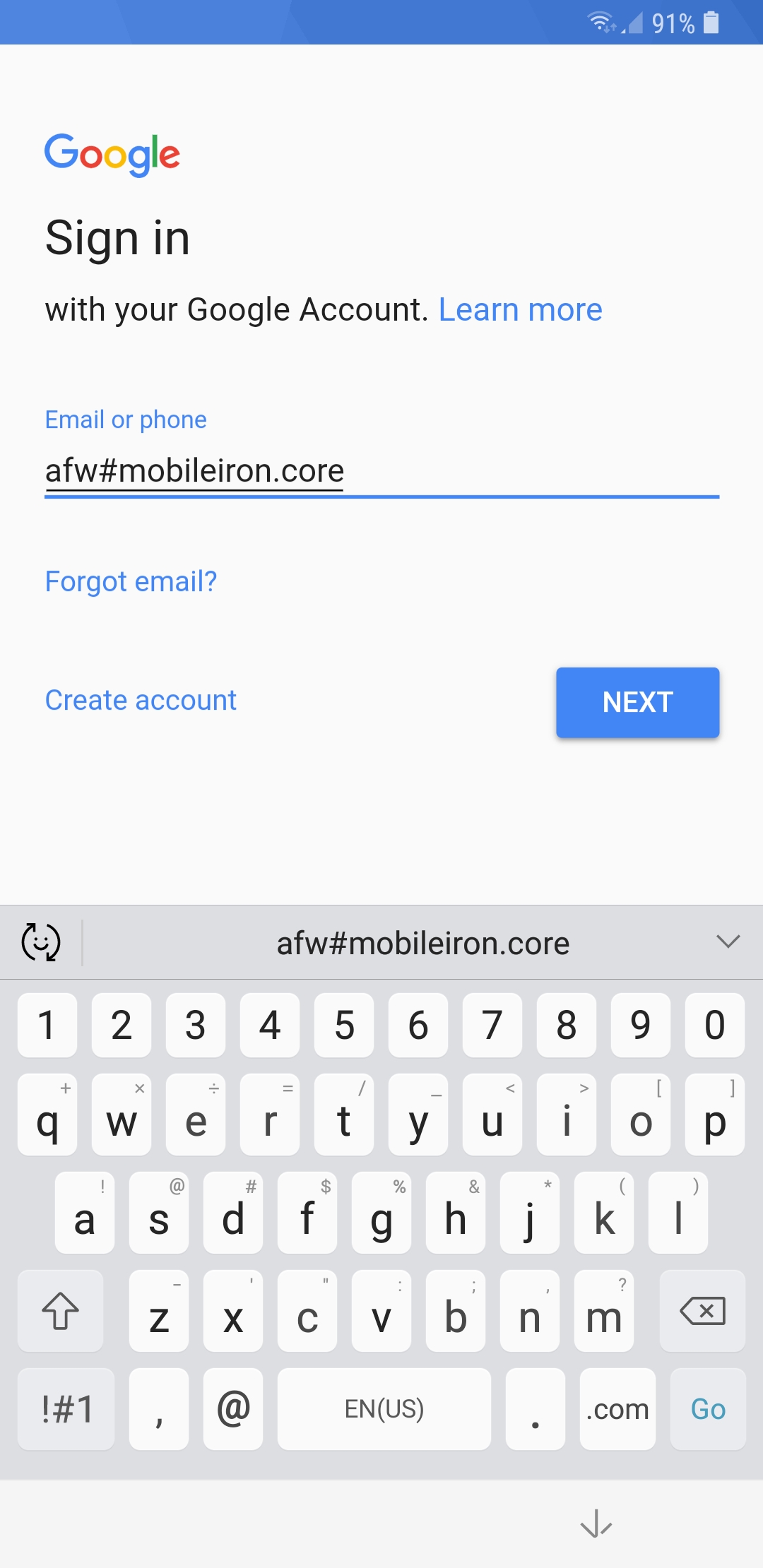 Google: Sign In Authentication page requesting the Google Account to be associated with the device.