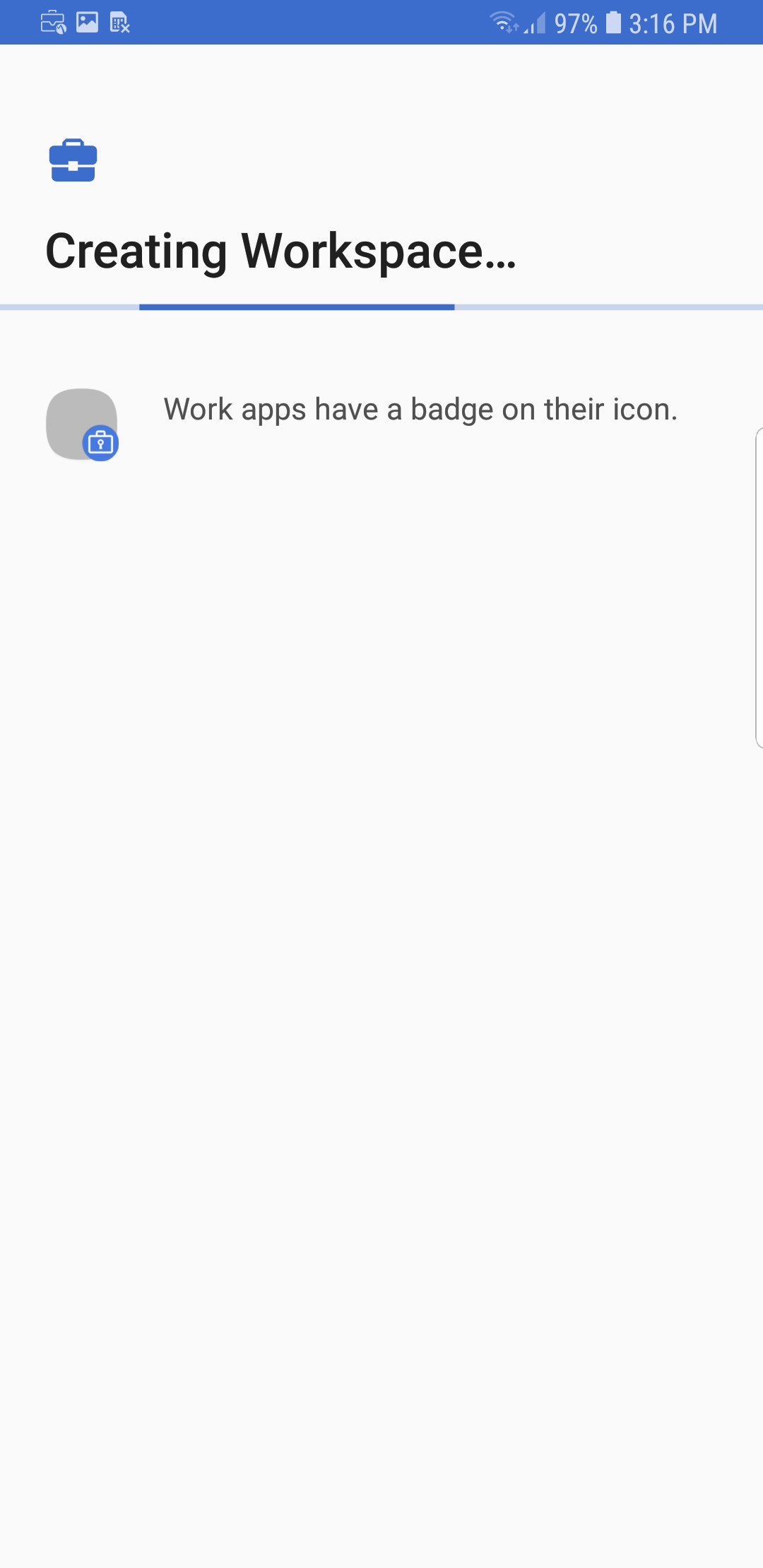 Creating Workspace Status screen showing the progress of profile creation.