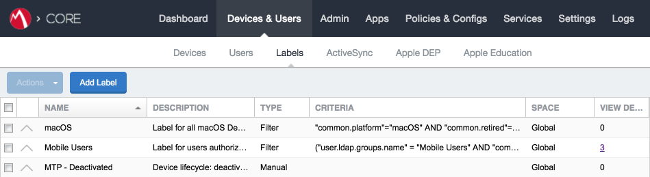 Shows the list of Labels with the newly-created label included.