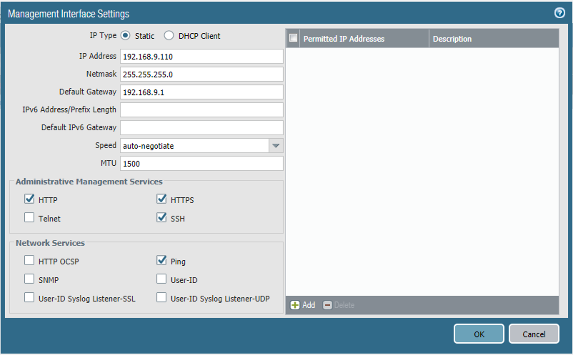Management interface display, with auto negotiate speed set.