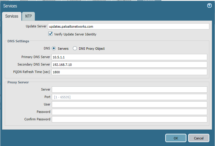 Shows verify update server identity box checked.