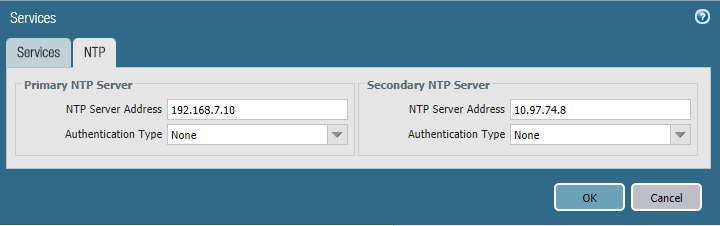 NTP server address for primary and secondary shown.