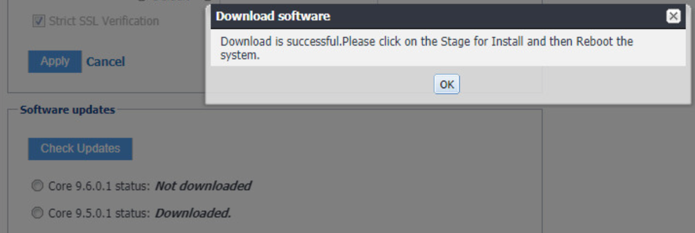 MobileIron Core: Download Software dialog Notifies the user the download of a software update was successful.