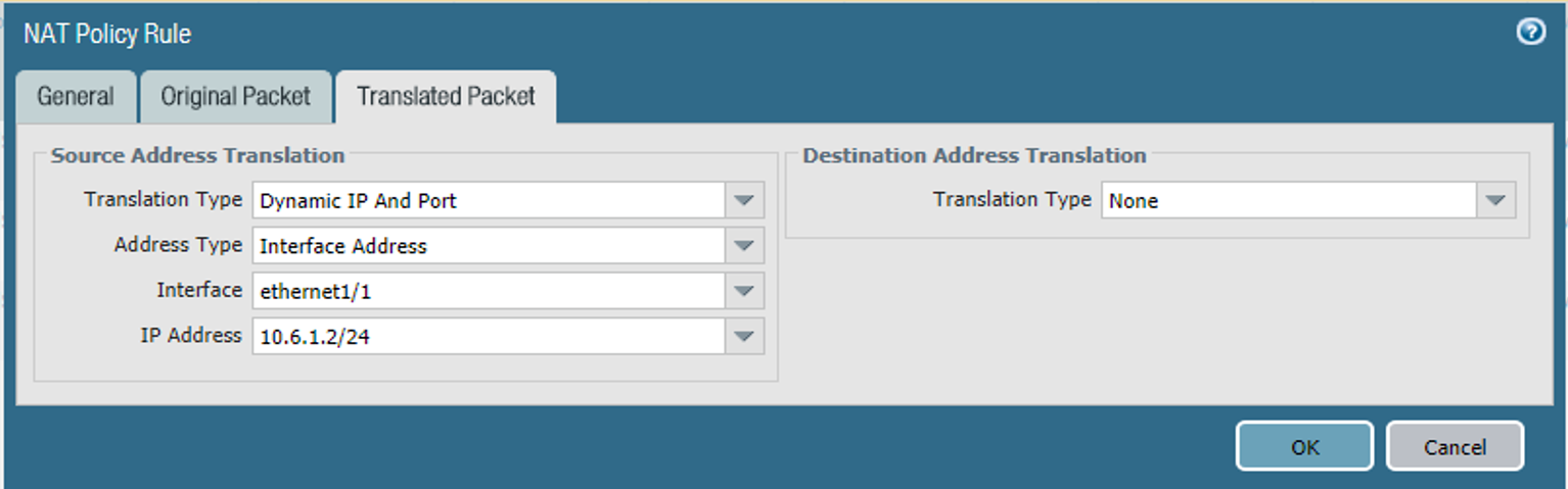 Outbound NAT Translated packets, including dynamic IP and Port settings.