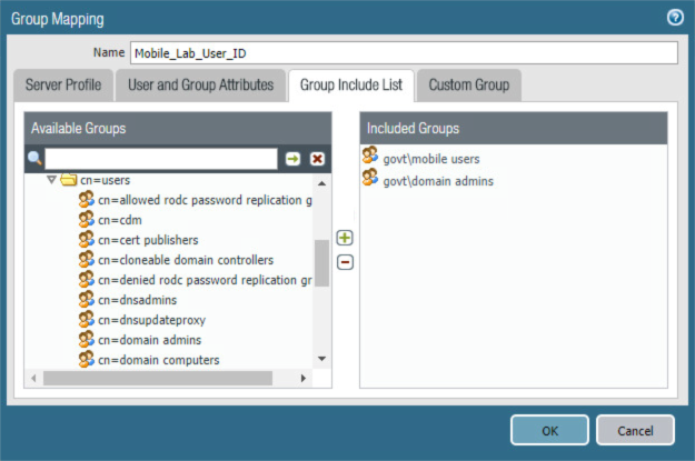 Group mapping including the included groups setting.