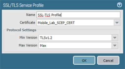 SSL/TLS settings, including minimum and maximum TLS version.
