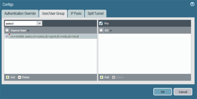 User and user group settings, including source user.