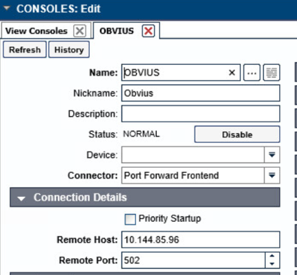 Depiction of ConsoleWorks configuration for the server at University of Maryland - acquiring Obvius data