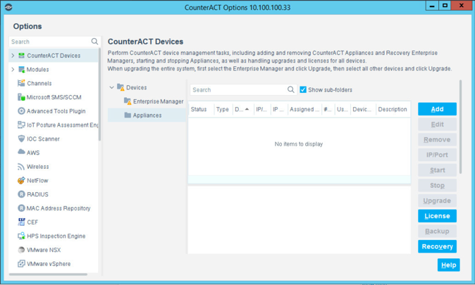 Depiction of Forescout CounterACT configuration - connecting with Enerprise Manager-c