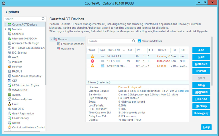 Depiction of Forescout CounterACT configuration - appliance interface configuration-a