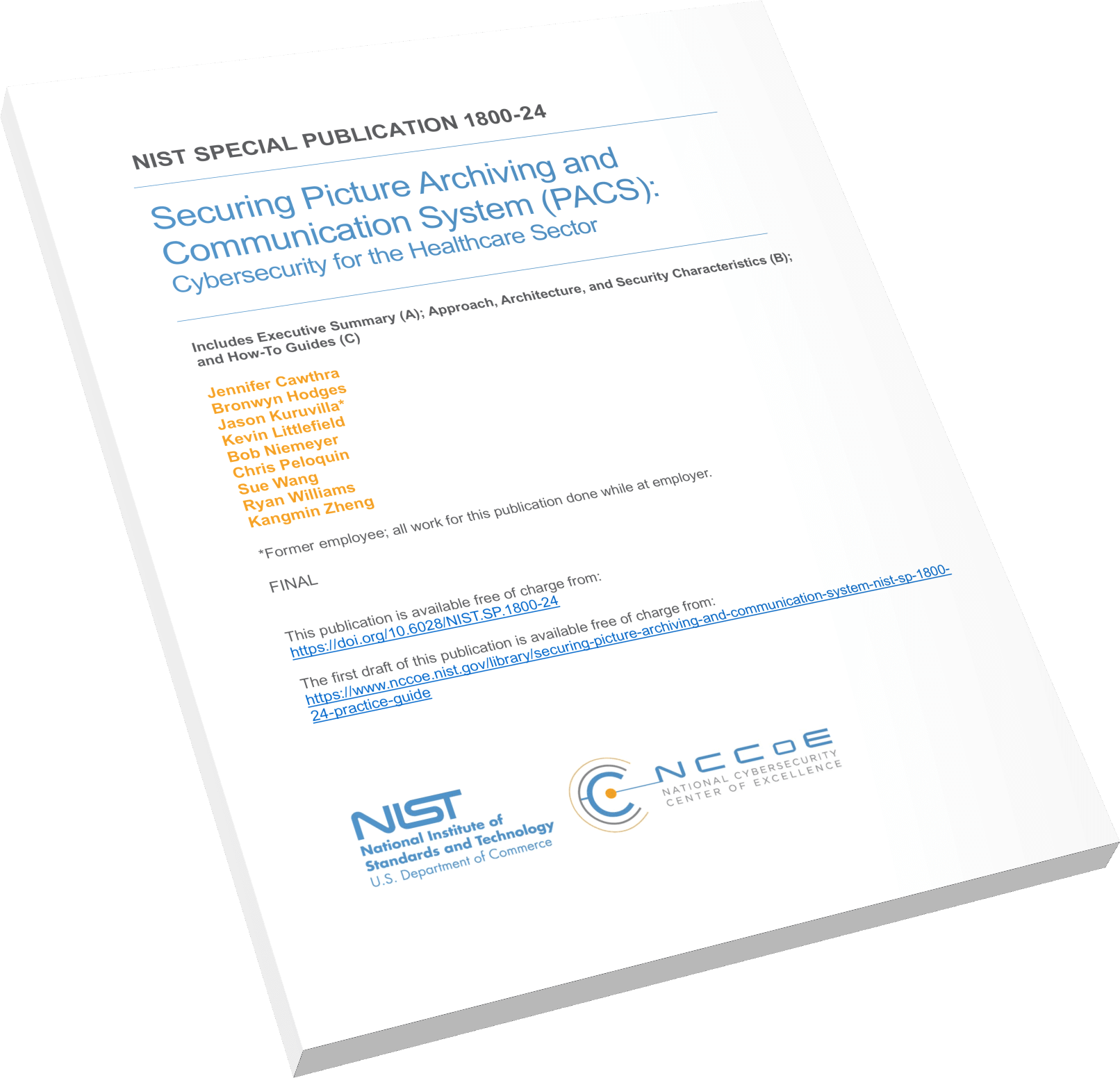 Image depicts cover of NIST Special Publication 1800-24 practice guide, Securing Picture and Archive Communication System