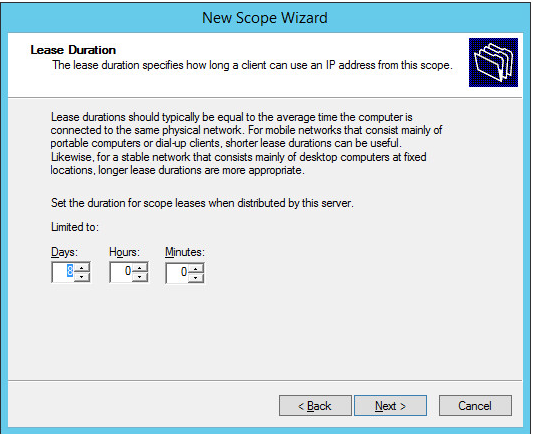 A screenshot of previously defined parameters from Step 10 of DHCP Scopes Configuration.