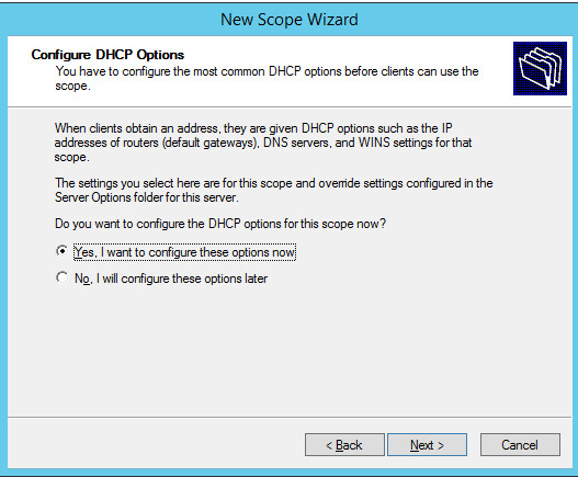 A screenshot of previously defined parameters from Step 11 of DHCP Scopes Configuration.