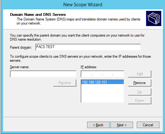 A screenshot of previously defined parameters from Step 16 of DHCP Scopes Configuration.