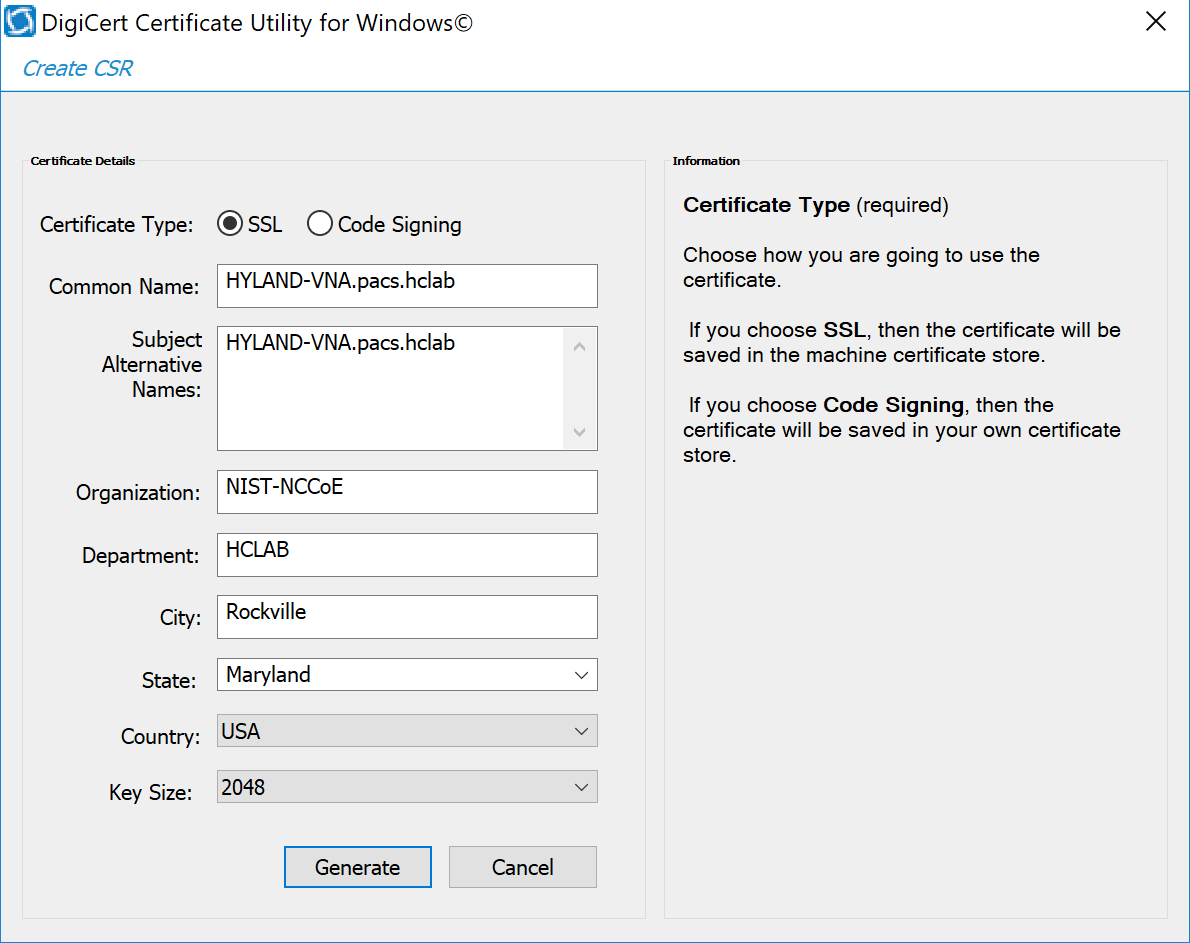 A screenshot of previously defined parameters from Step 4 of Create CSR.