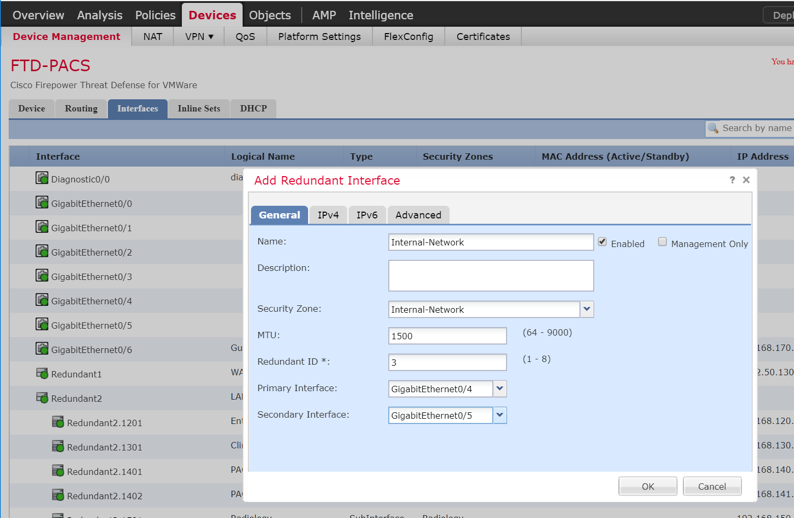A screenshot of previously defined parameters from Step 8 of FTD Interfaces for PACS Architecture Configuration.