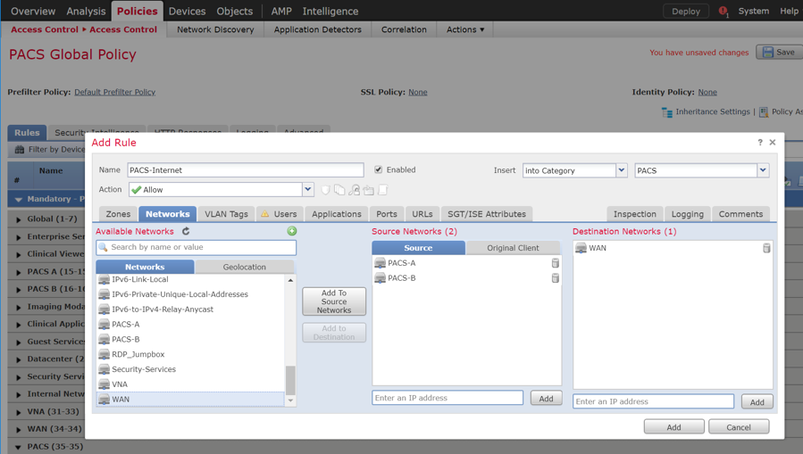 A screenshot of previously defined parameters from Step 5 of Create a Rule that Allows Traffic on a Specific Port Between Networks.