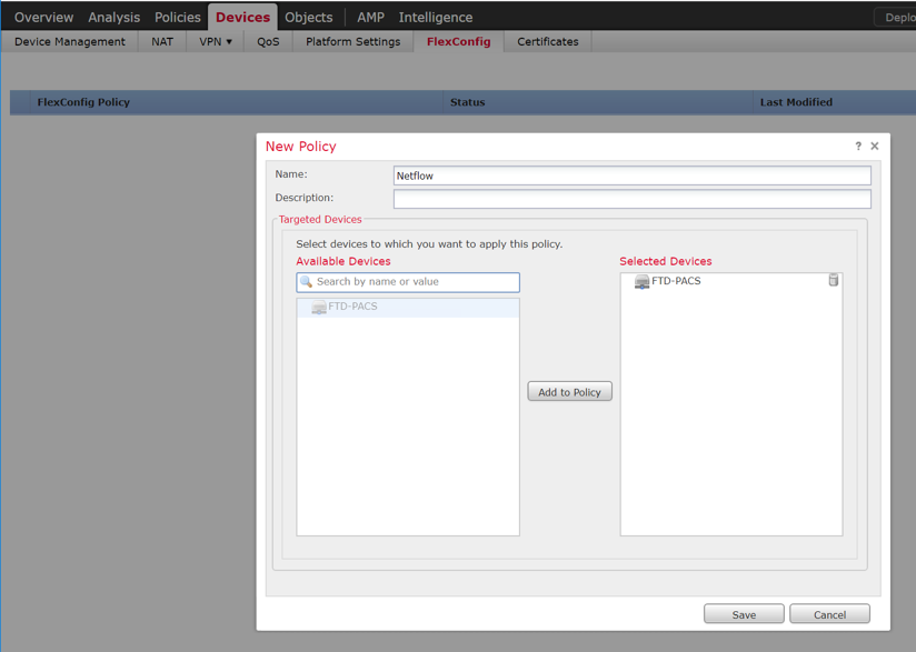 A screenshot of previously defined parameters from Step 24 of Configure NetFlow Parameters for Cisco Firepower.