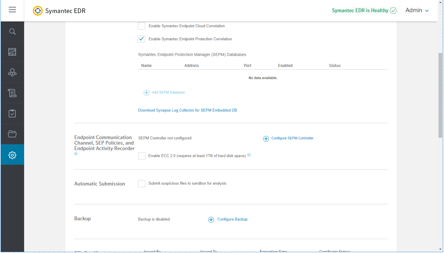 A screenshot of previously defined parameters from Step 15 of Symantec EDR Installation.