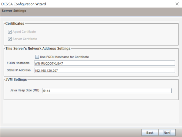 A screenshot of previously defined parameters from Step 13 of Symantec Data Center Security Installation.