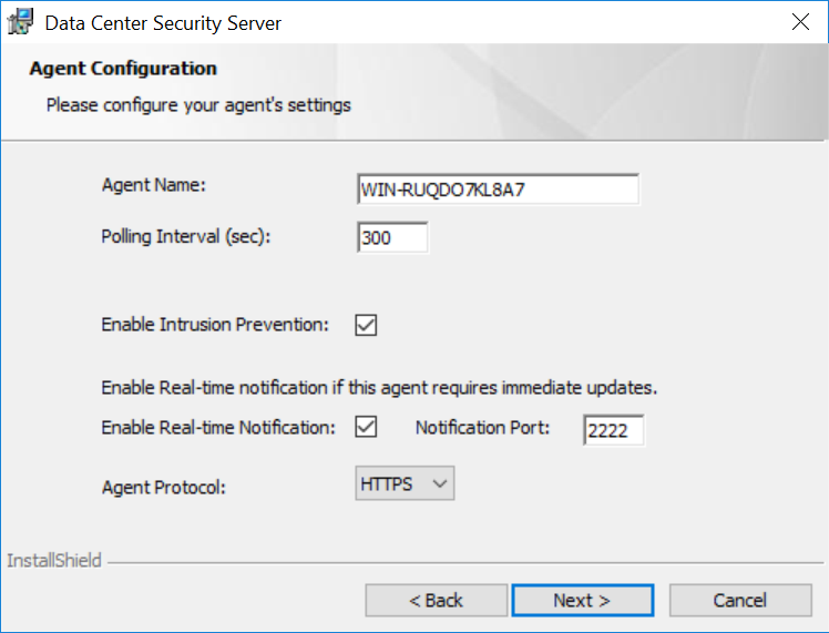 A screenshot of previously defined parameters from Step 7 of Symantec Datacenter Security Windows Agent Install.