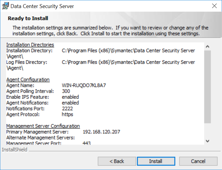 A screenshot of installation and configuration settings.