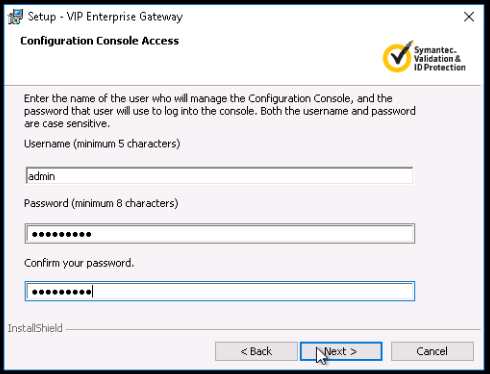 A screenshot of previously defined parameters from Step 5 of Symantec VIP Installation.