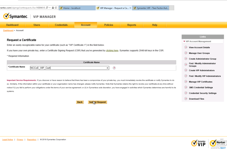 A screenshot of previously defined parameters from Step 17 of Symantec VIP Installation.