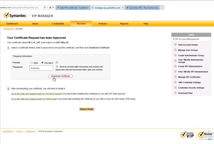 A screenshot of previously defined parameters from Step 18 of Symantec VIP Installation.