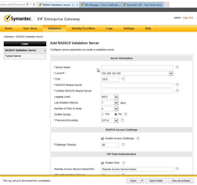 A screenshot of previously defined parameters from Step 22 of Symantec VIP Installation.