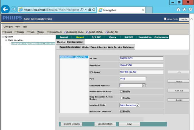 A screenshot of previously defined parameters from Step 3 of TLS Configuration for Philips IntelliSpace PACS.