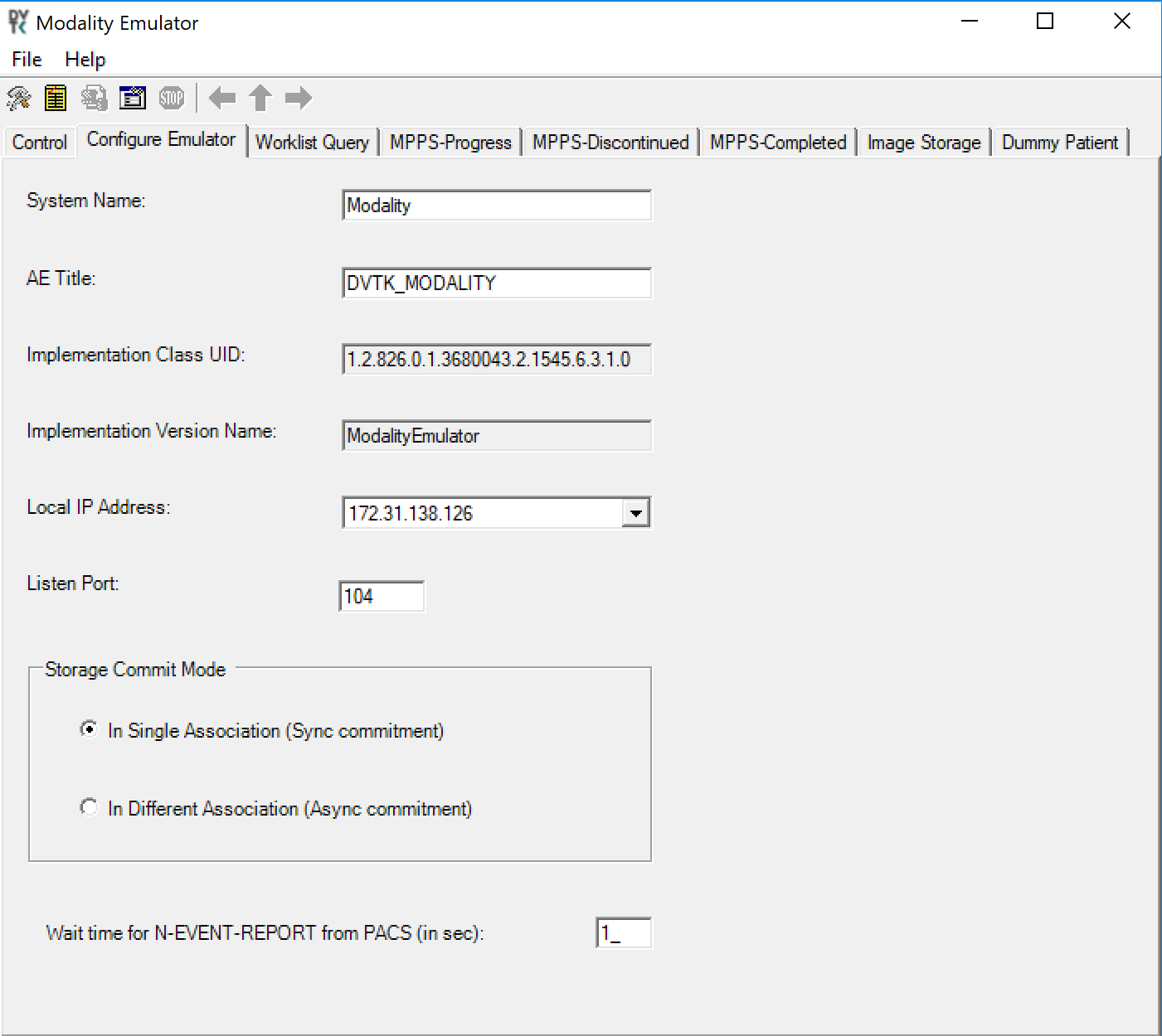 A screenshot of previously defined parameters from DVTk Modality Configuration Part 2.