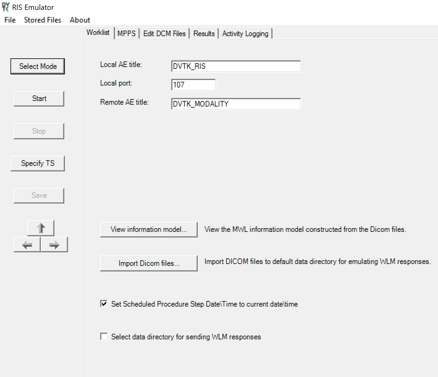 A screenshot of default parameters from Step 4 of DVTk RIS Emulator Installation.