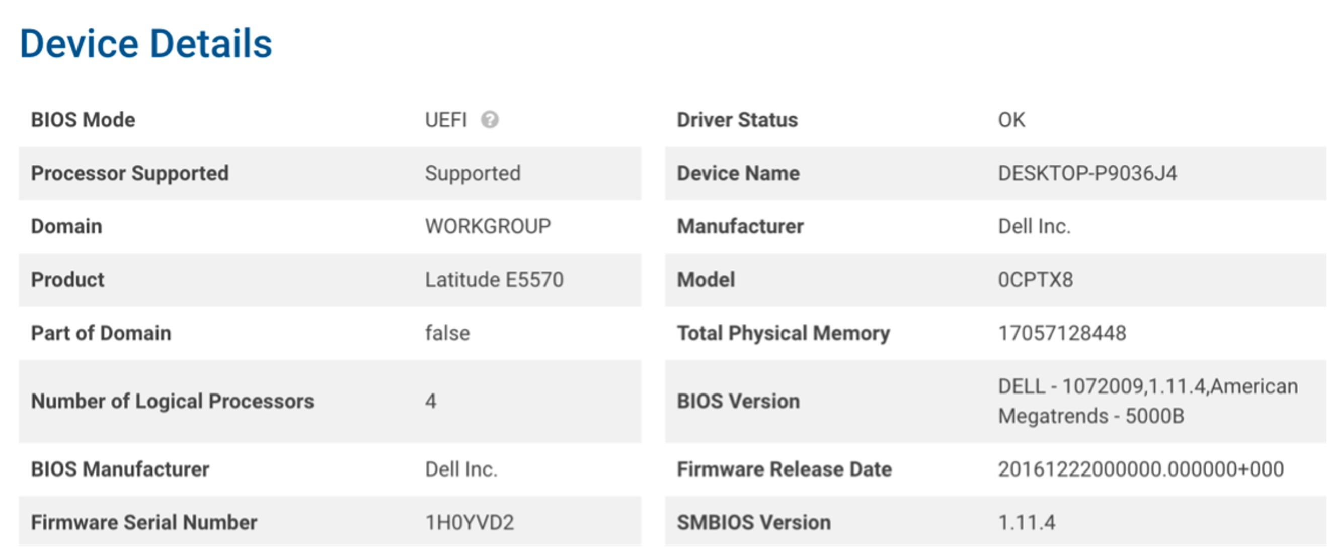 This is a screenshot of SMBIOS characteristics before the Eclypsium firmware update script was run.