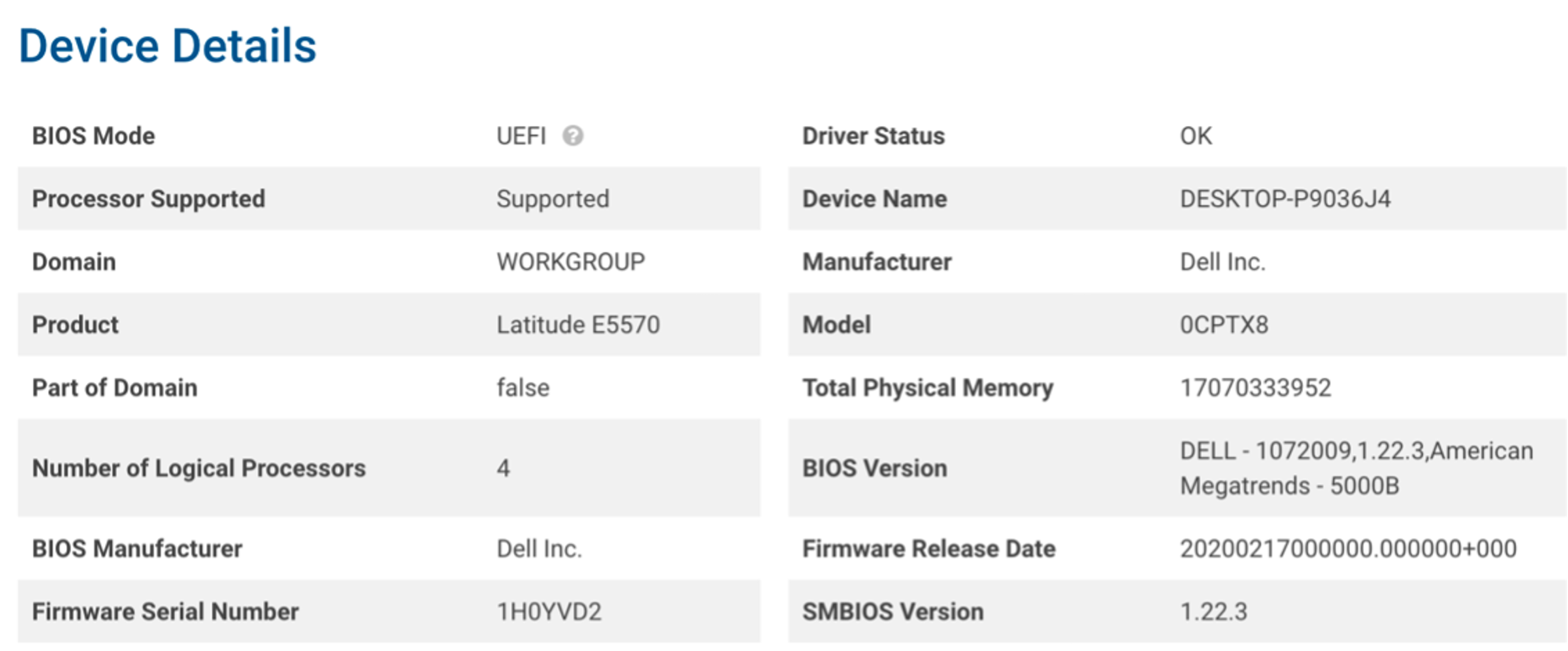 This is a screenshot of SMBIOS characteristics after the Eclypsium firmware update script was run.