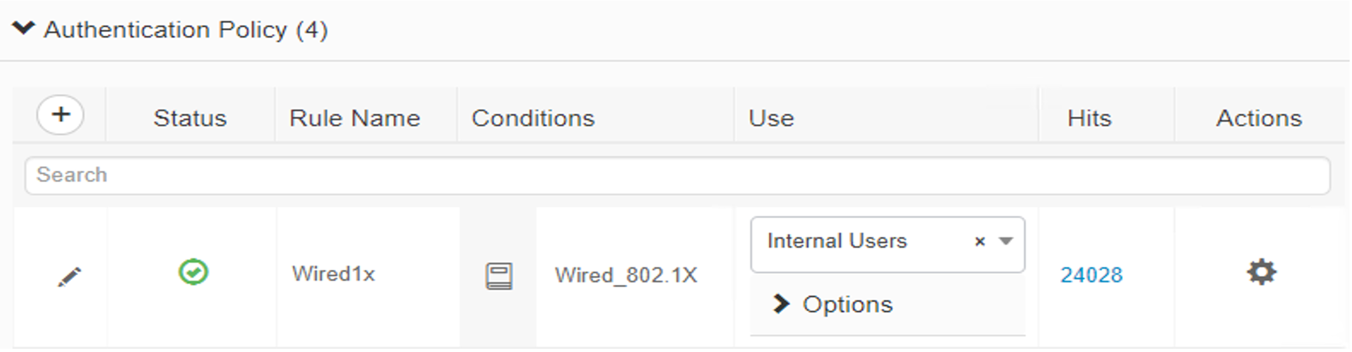 This is a screenshot depicting the policy we created to allow Cisco ISE to authenticate 802.1x users against an identity store.