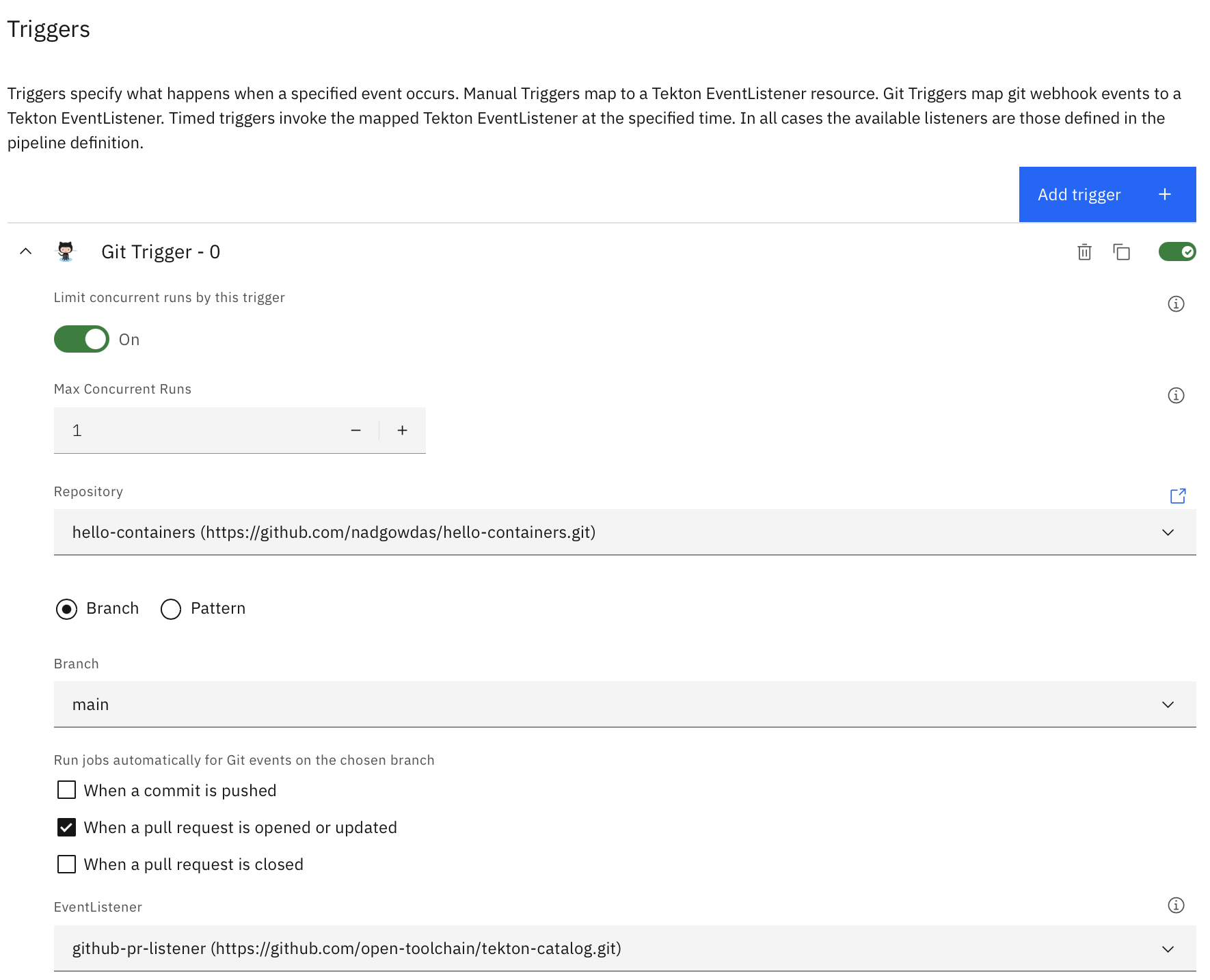 This is a screenshot depicting the options we selected when configuring Triggers.