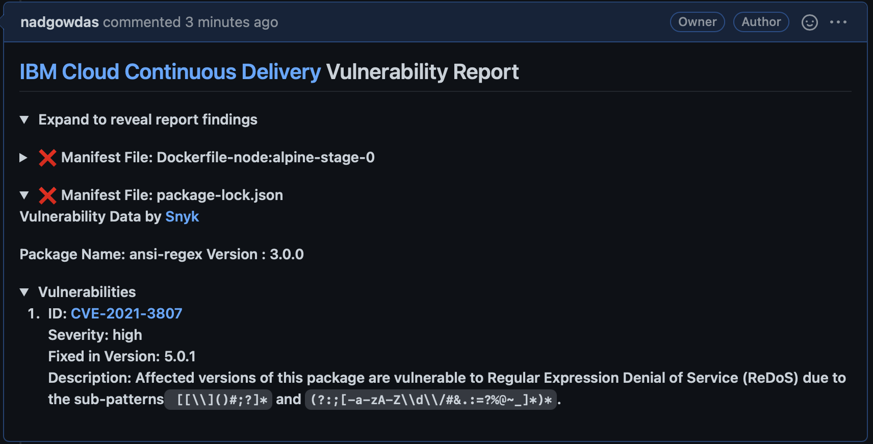 This is a screenshot of a fix recommendation provided by IBM Code Risk Analyzer.