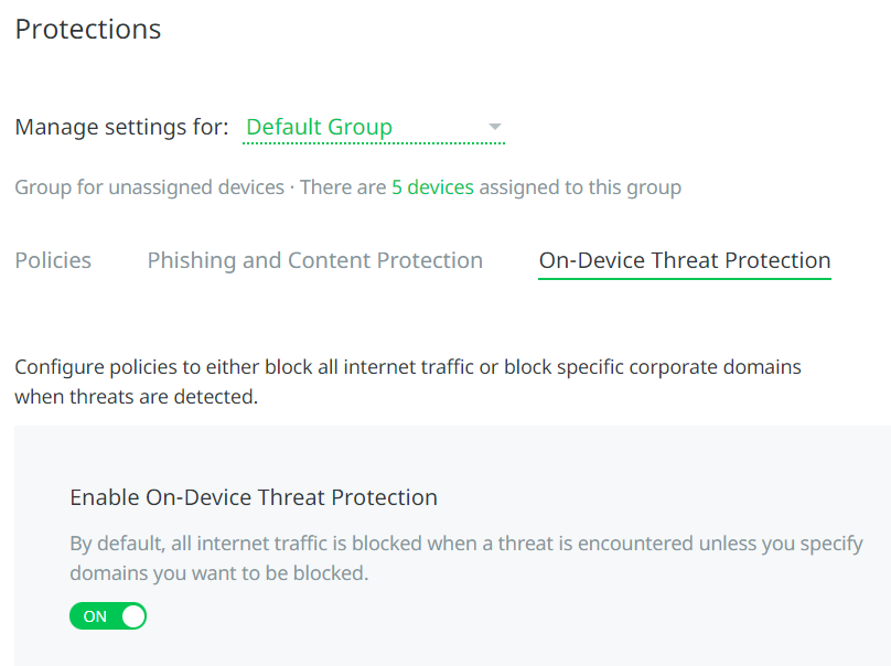 This is a screenshot of enabling on-device threat protection for a Lookout MES security protection rule.