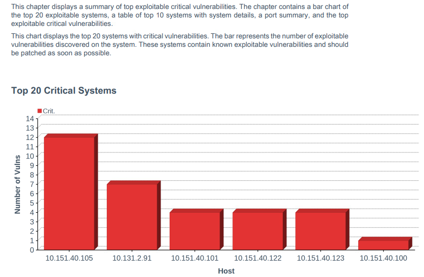 This is a screenshot of part of a report detailing the top 20 critically affected systems in a graph.