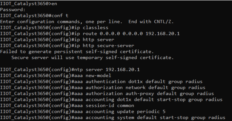 Configure IP and AAA settings on Cisco switch