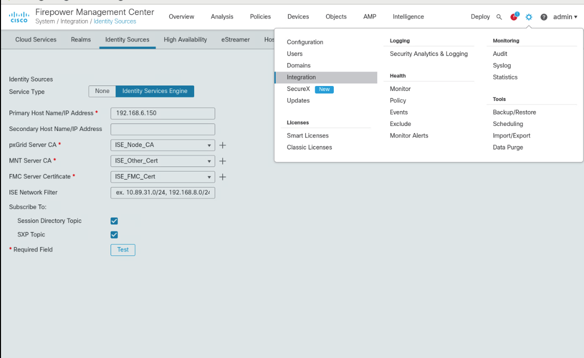 Connect to the web interface, then follow the menu to Identity Sources.