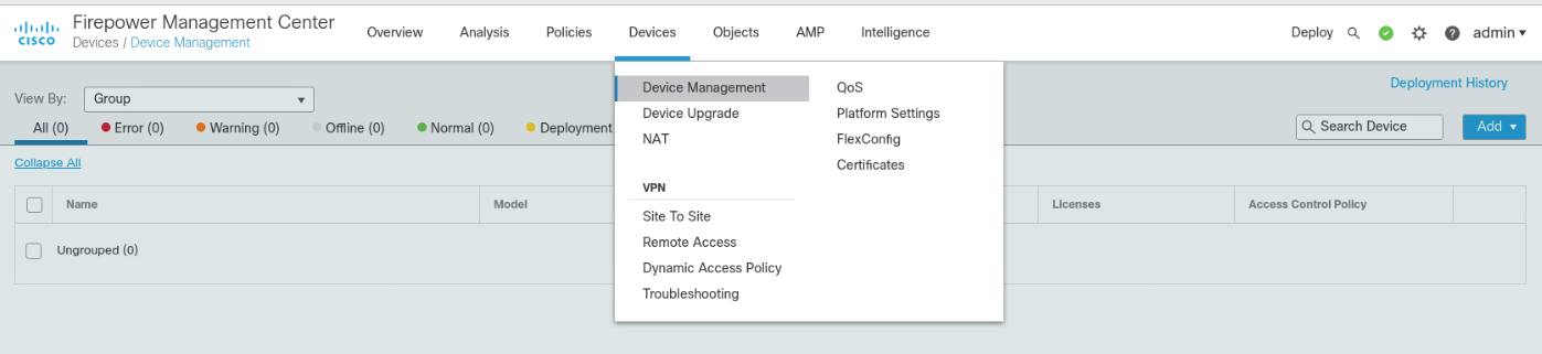 Add device management screen in FMC.