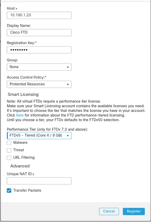 Finalize new device connection information for the FTD.