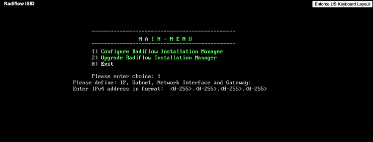 A screenshot showing the Radiflow iSID main menu and